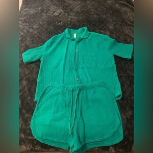 Stars Above Teal/Green Casual Button Linen Matching Set